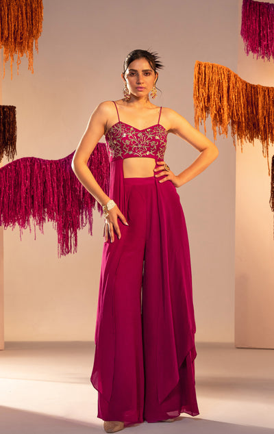 Embroidered Side Panel Blouse And High Waist Flared Pants