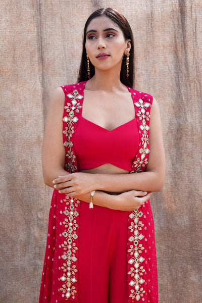 Shivangi Joshi in Mirror Work Asymmetrical Cape With High Waist Pallazo And V-Hem Crop Top