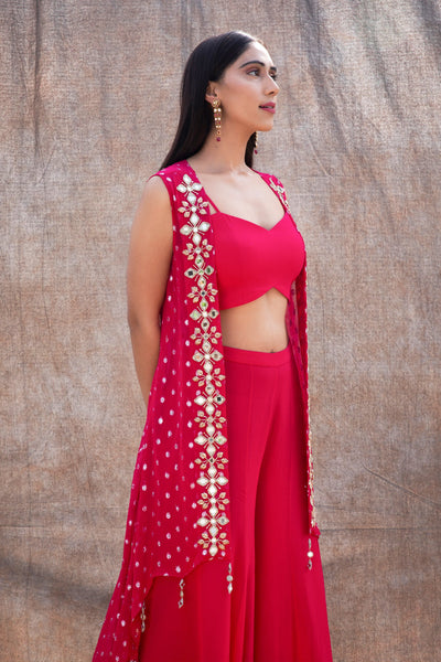 Shivangi Joshi in Mirror Work Asymmetrical Cape With High Waist Pallazo And V-Hem Crop Top