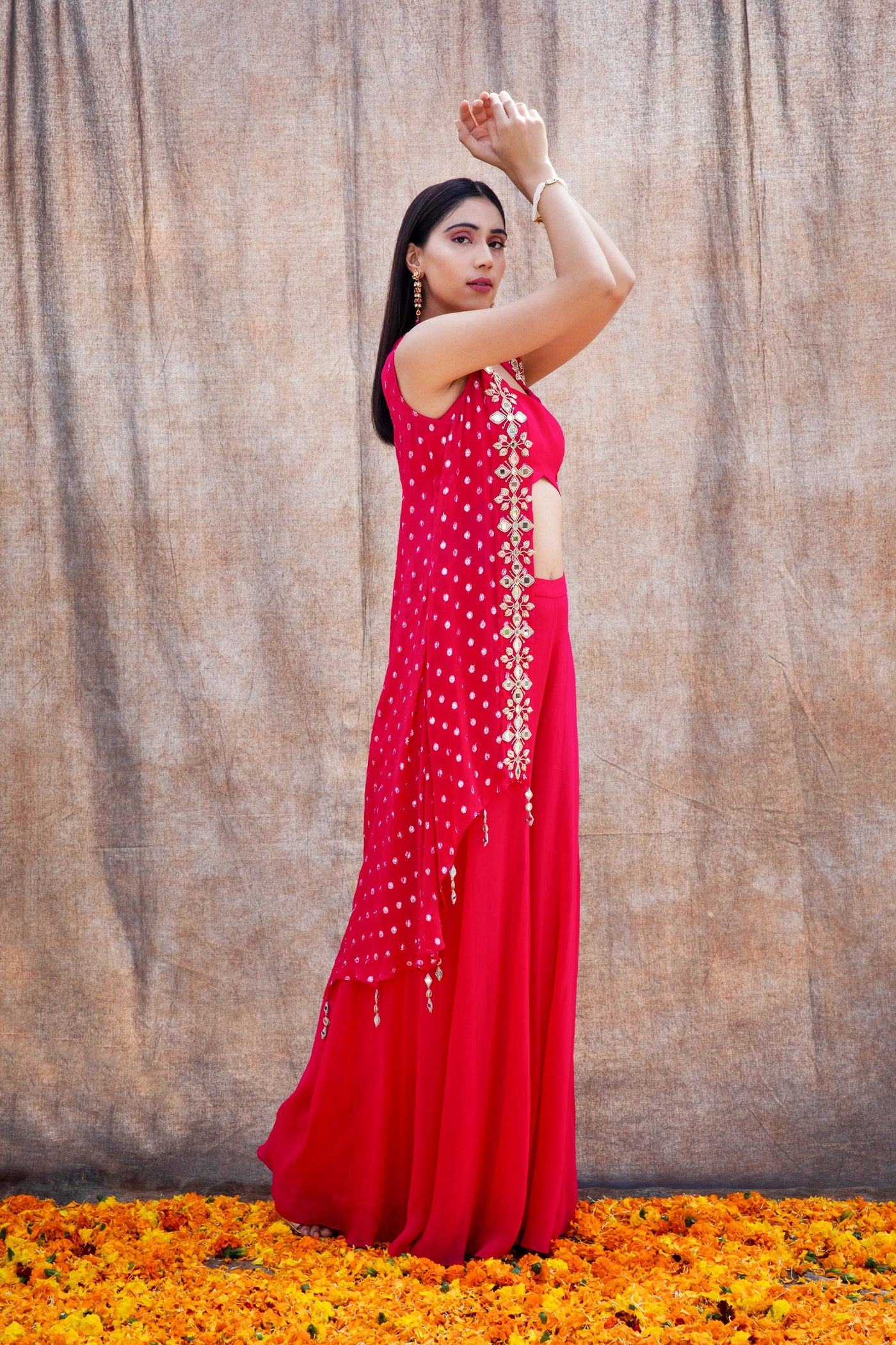 Shivangi Joshi in Mirror Work Asymmetrical Cape With High Waist Pallazo And V-Hem Crop Top