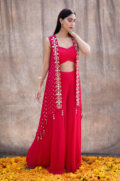Shivangi Joshi in Mirror Work Asymmetrical Cape With High Waist Pallazo And V-Hem Crop Top