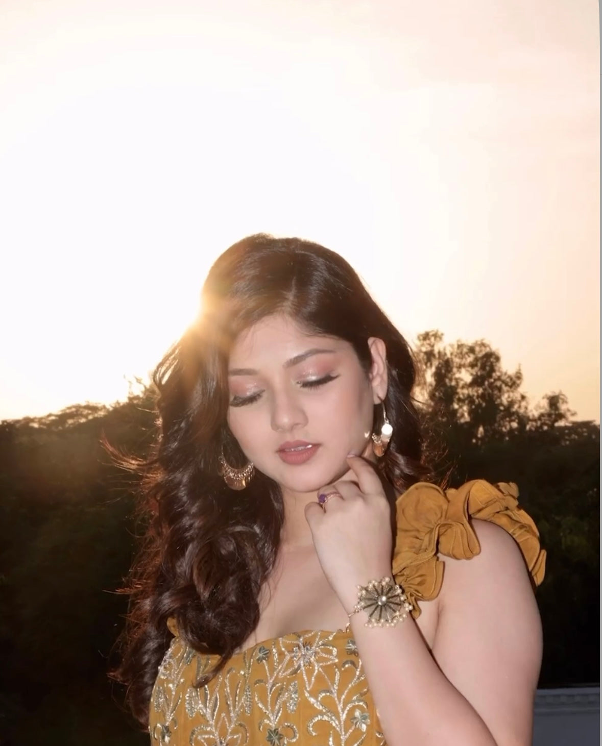 Manasi Mau in Embroidered Corset With Ruffle Straps And Draped Skirt