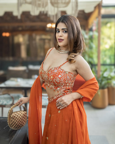 Shivangi Kholi in V Hem Embroidered Blouse With Lehenga And Embroidered Dupatta Set