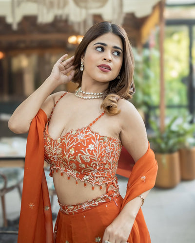 Shivangi Kholi in V Hem Embroidered Blouse With Lehenga And Embroidered Dupatta Set