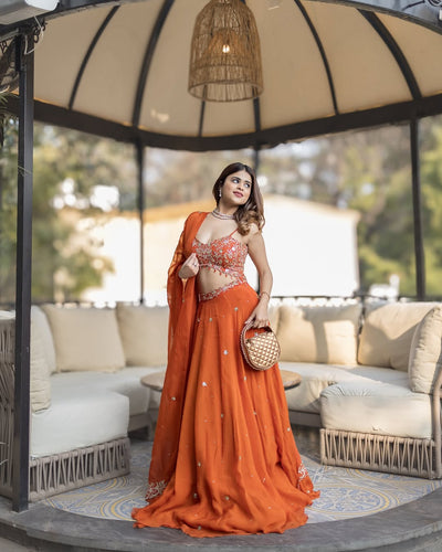 Shivangi Kholi in V Hem Embroidered Blouse With Lehenga And Embroidered Dupatta Set