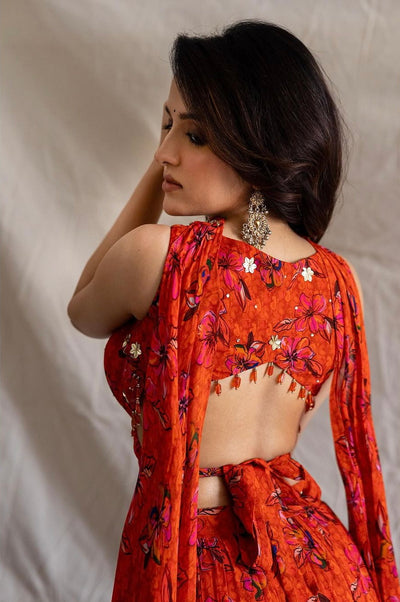 Shirley Setia in Printed Wrap Around Blouse And 3 Tiered Lehenga With Choker Dupatta