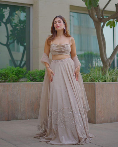 Yashika Khatri in Cowl Top With Embroidered Lehenga And Dupatta