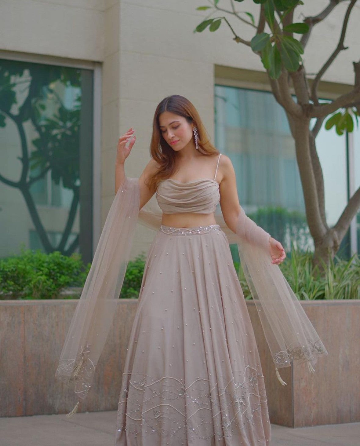 Yashika Khatri in Cowl Top With Embroidered Lehenga And Dupatta