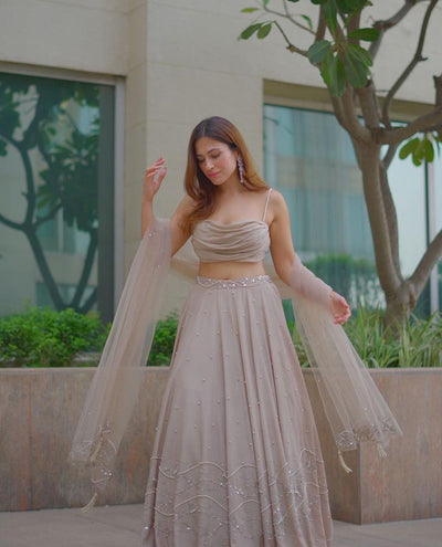 Yashika Khatri in Cowl Top With Embroidered Lehenga And Dupatta