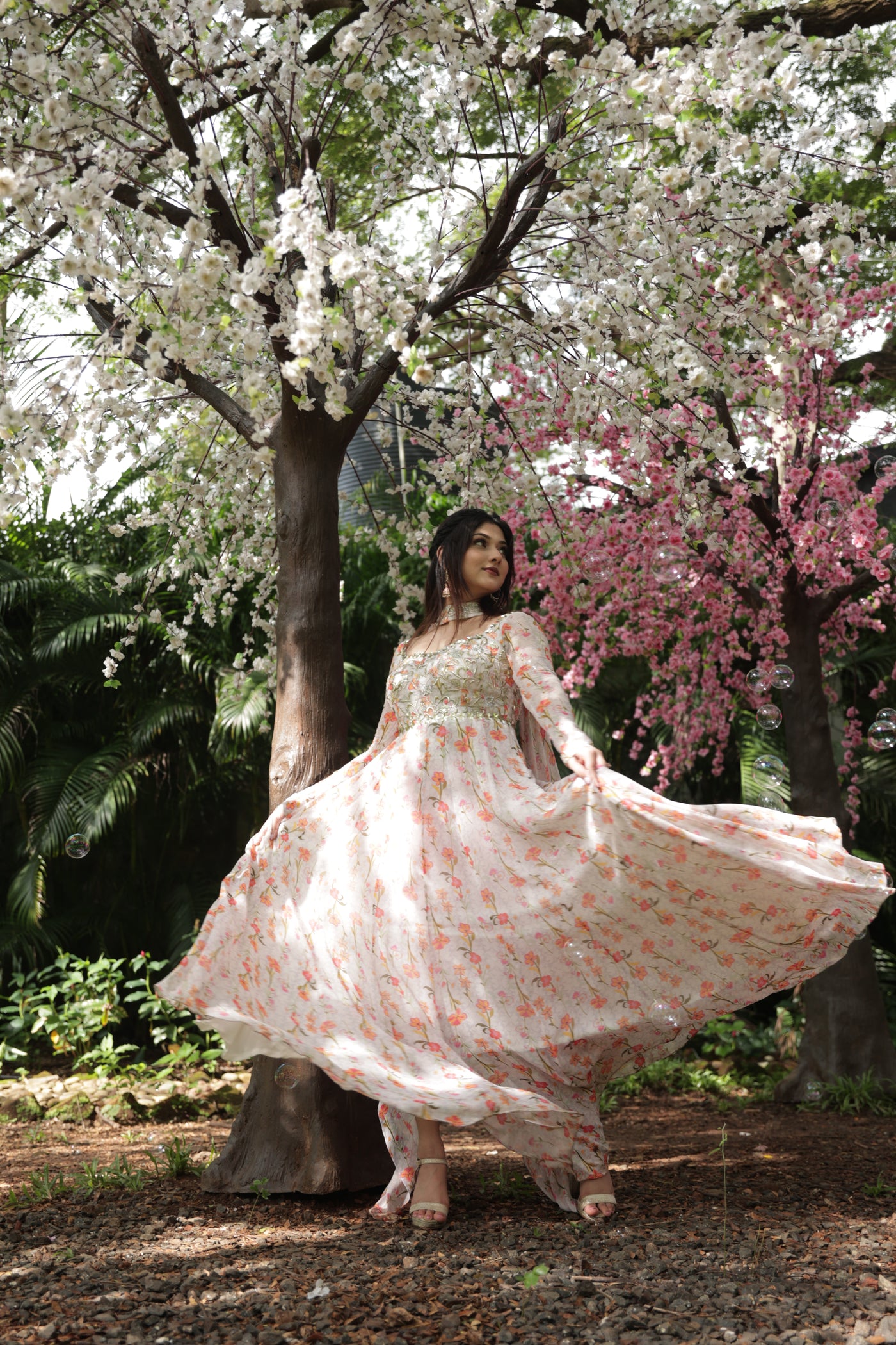 Manasi Mau in Full Sleeve Printed Corset Anarkali With Choker Dupatta
