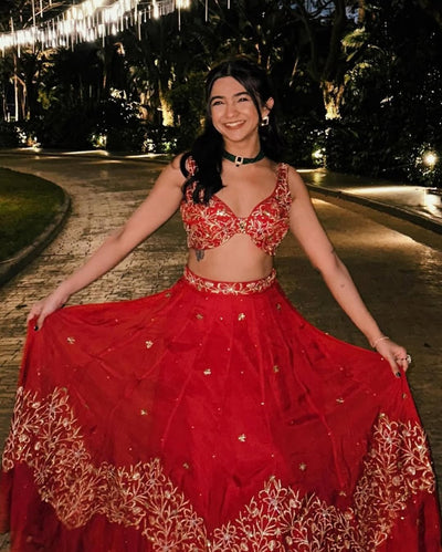 Rebel Kid in Embroidered Backless Blouse With Lehenga And Embroidered Dupatta  Set