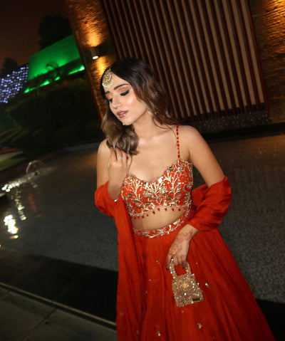 Prabhleen in V Hem Embroidered Blouse With Lehenga And Embroidered Dupatta Set