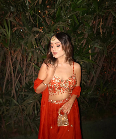 Prabhleen in V Hem Embroidered Blouse With Lehenga And Embroidered Dupatta Set