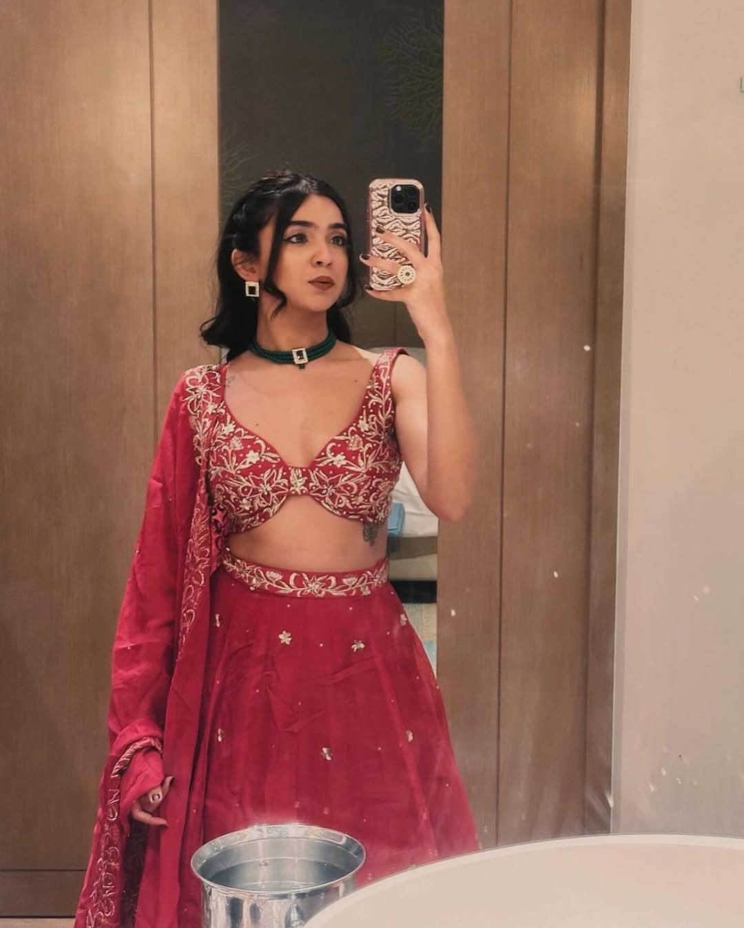 Rebel Kid in Embroidered Backless Blouse With Lehenga And Embroidered Dupatta  Set