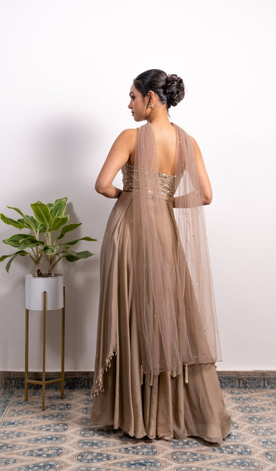 Divya Boppana in Embroidered Corset Anarkali With Side Drapes And Choker Dupatta