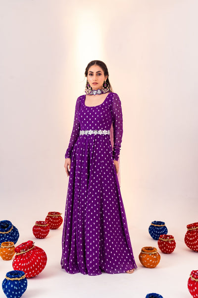 SCOOP NECK ANARKALI SET WITH DETACHABLE BELT