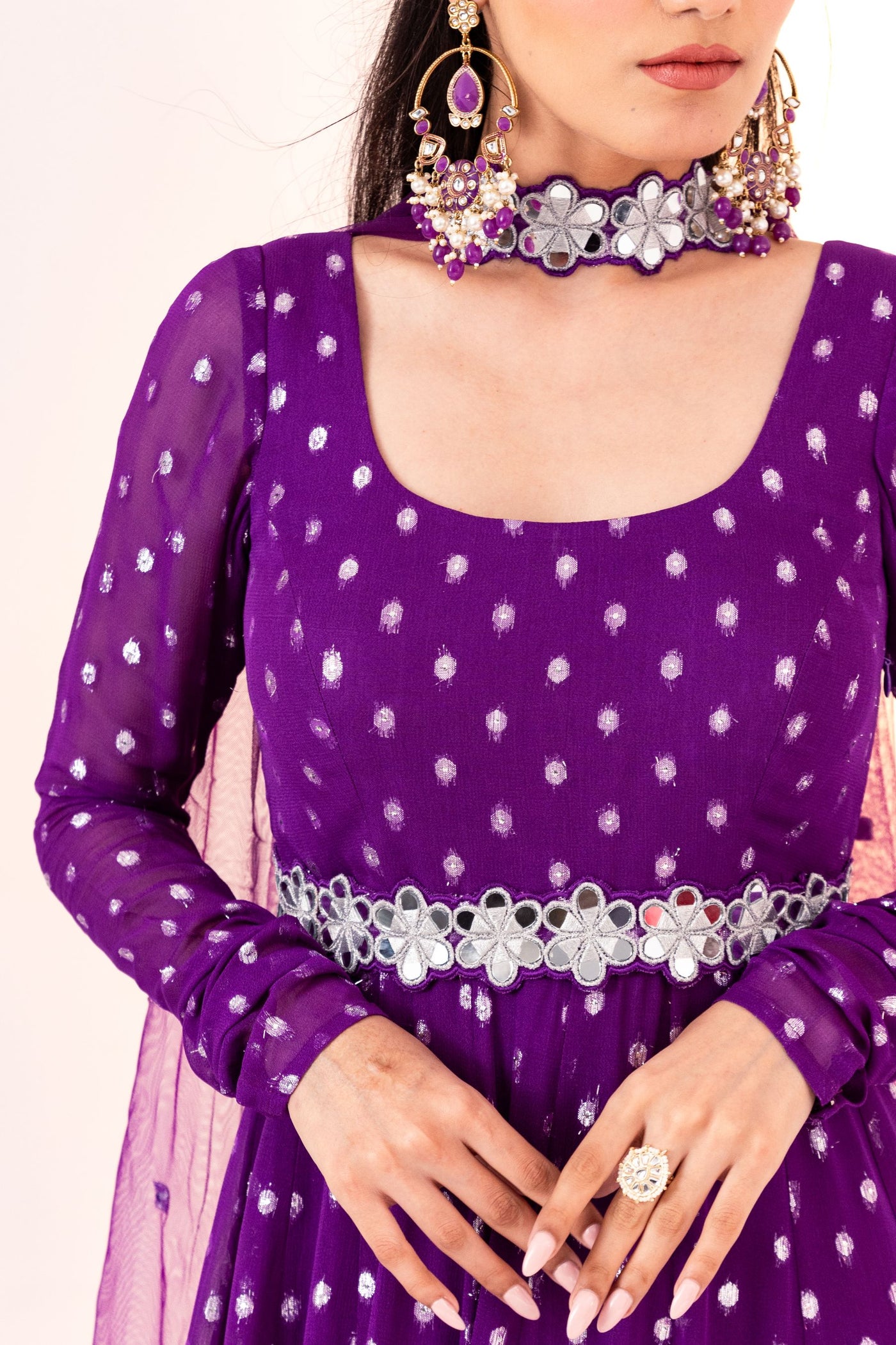 SCOOP NECK ANARKALI SET WITH DETACHABLE BELT