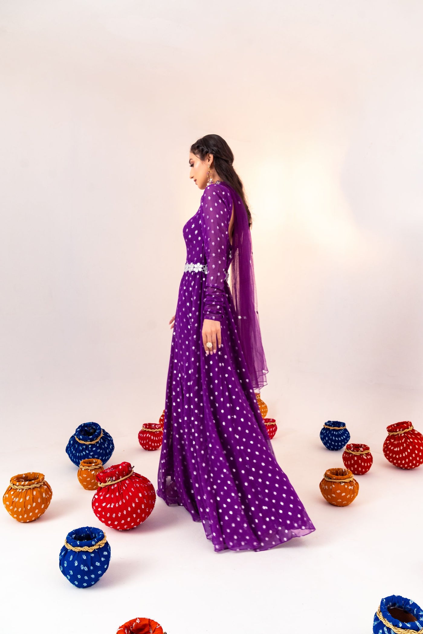 SCOOP NECK ANARKALI SET WITH DETACHABLE BELT