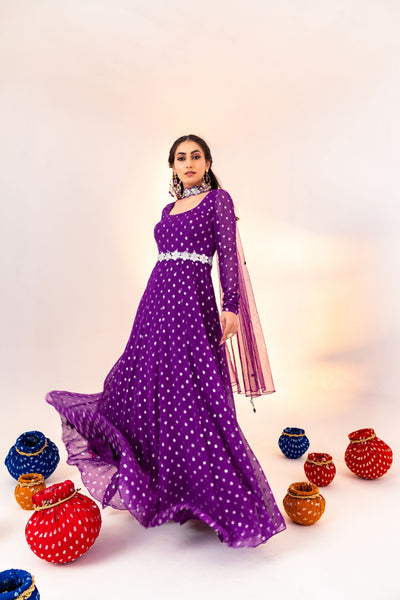 SCOOP NECK ANARKALI SET WITH DETACHABLE BELT
