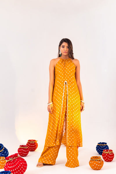 CENTRE CUT HALTER NECK TUNIC AND STRAIGHT PANT SET