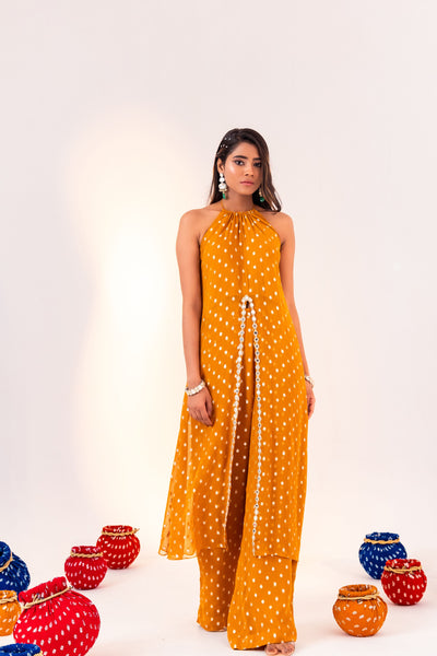 CENTRE CUT HALTER NECK TUNIC AND STRAIGHT PANT SET