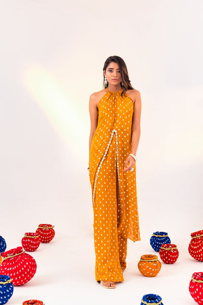 CENTRE CUT HALTER NECK TUNIC AND STRAIGHT PANT SET