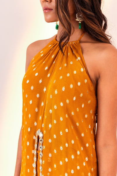 CENTRE CUT HALTER NECK TUNIC AND STRAIGHT PANT SET