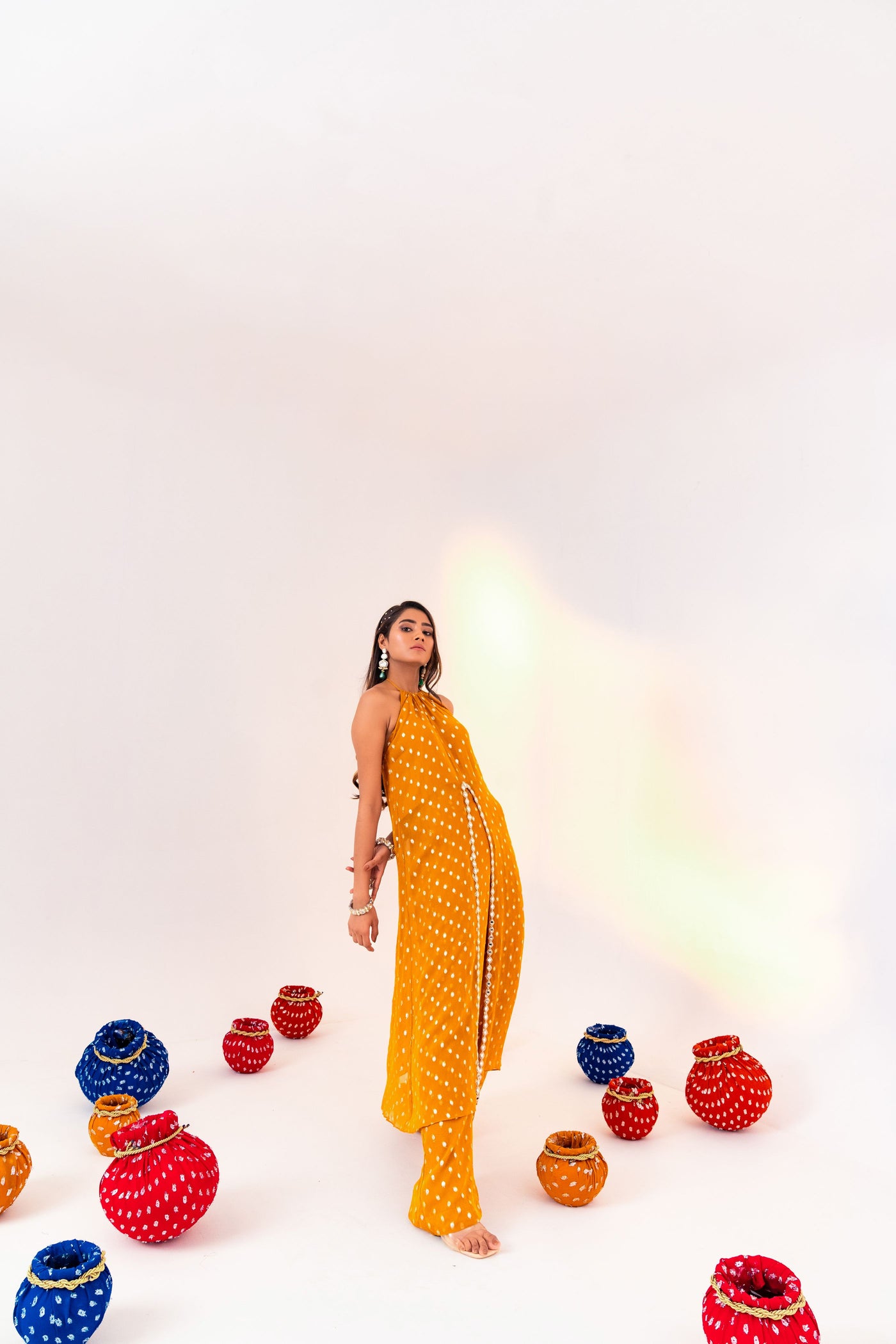 CENTRE CUT HALTER NECK TUNIC AND STRAIGHT PANT SET