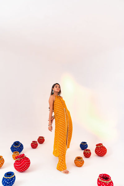 CENTRE CUT HALTER NECK TUNIC AND STRAIGHT PANT SET