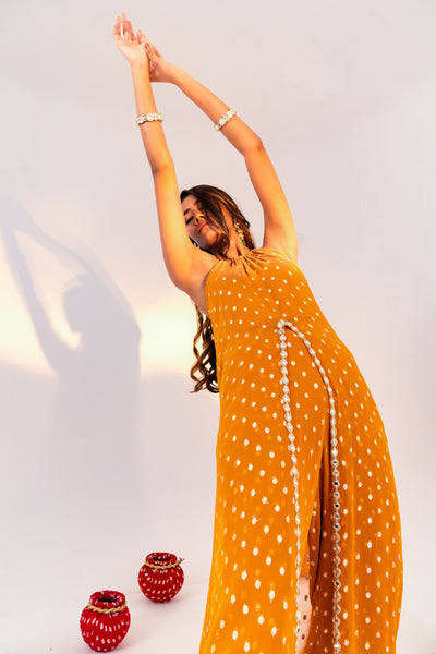 CENTRE CUT HALTER NECK TUNIC AND STRAIGHT PANT SET