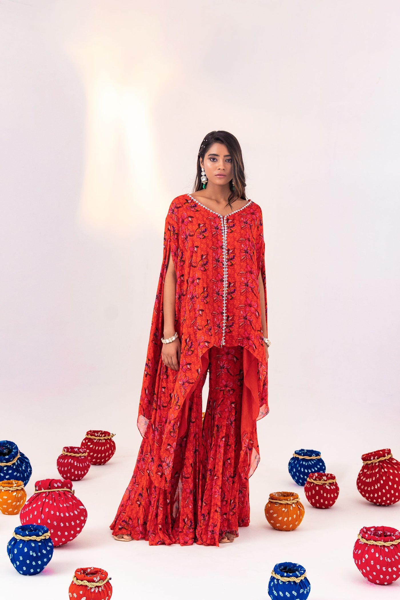 PRINTED JACKET KAFTAN WITH GHARARA PANT