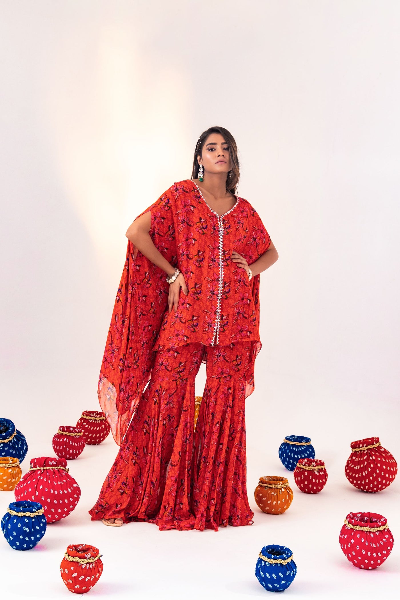 PRINTED JACKET KAFTAN WITH GHARARA PANT