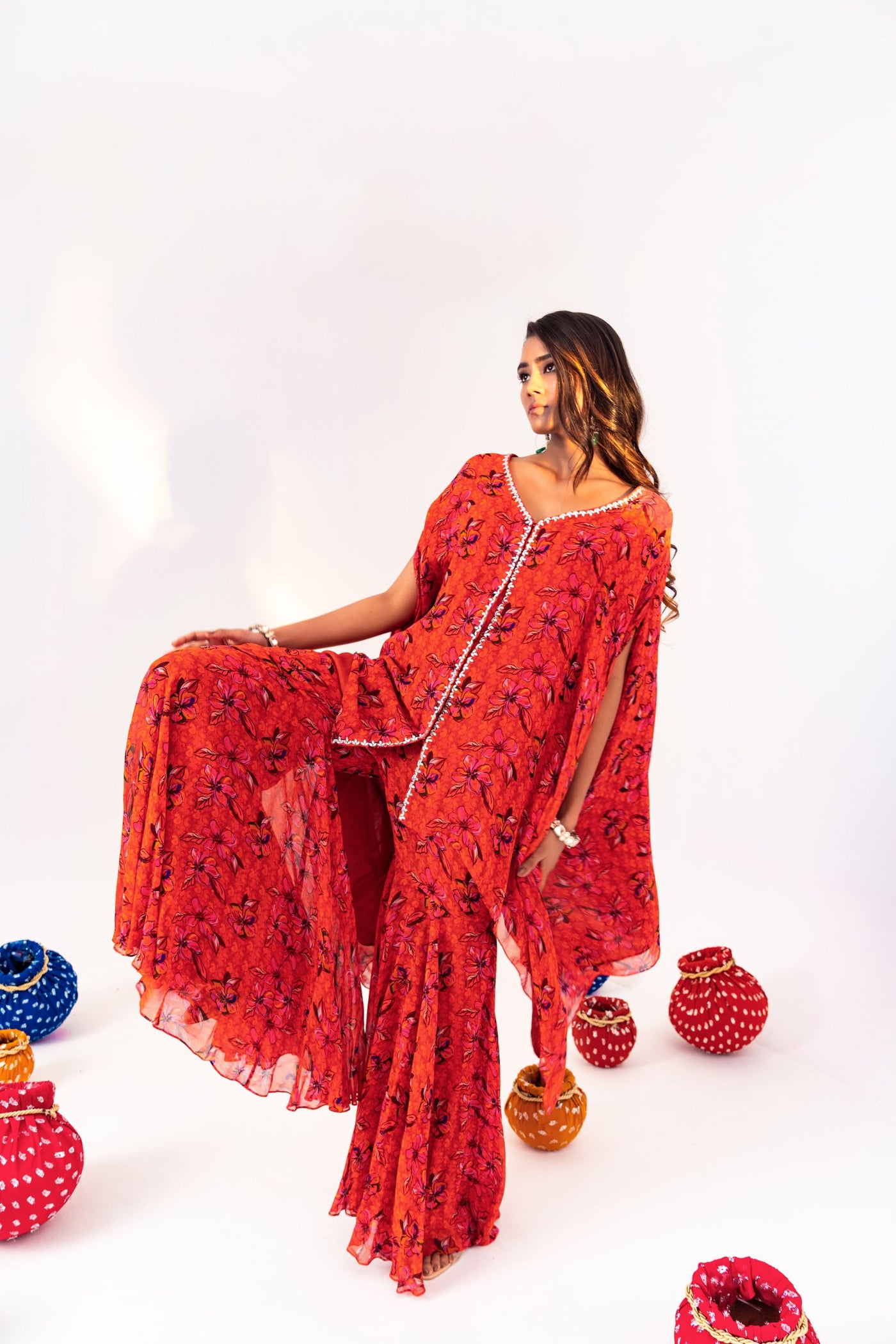 PRINTED JACKET KAFTAN WITH GHARARA PANT