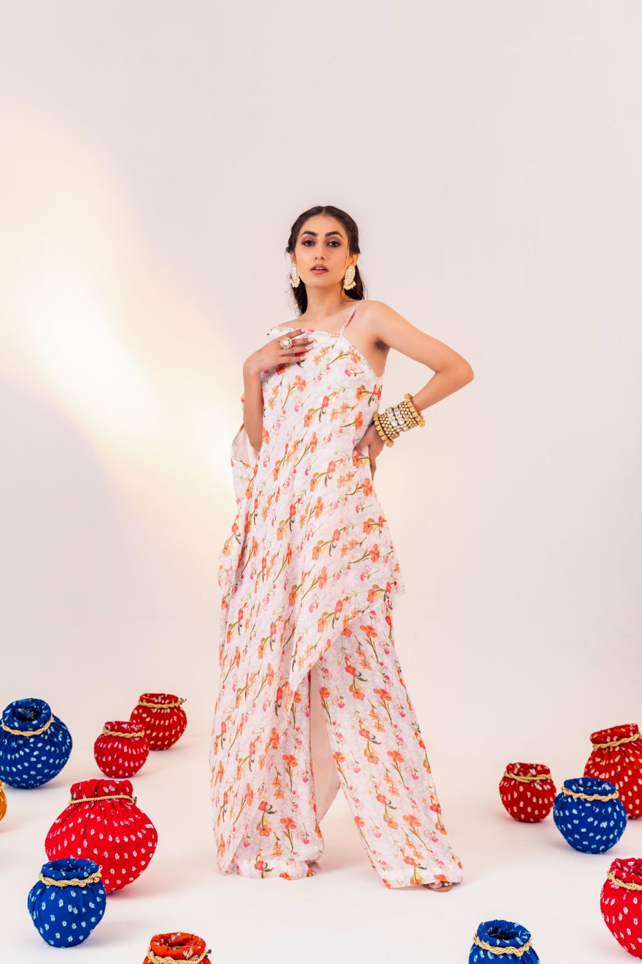 PRINTED 1-SHOULDER ASYMMETRICAL TUNIC AND STRAIGHT PANT