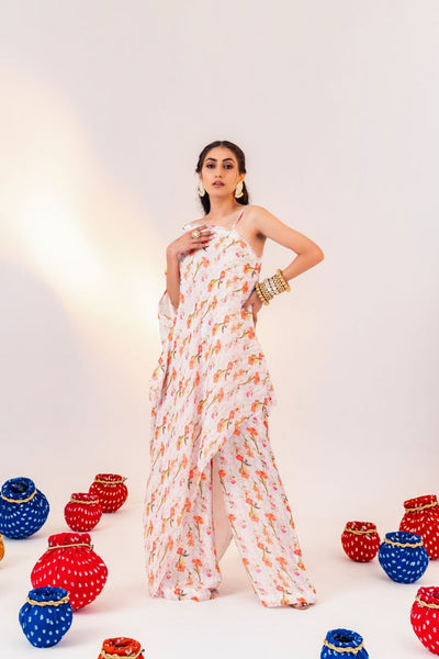 PRINTED 1-SHOULDER ASYMMETRICAL TUNIC AND STRAIGHT PANT
