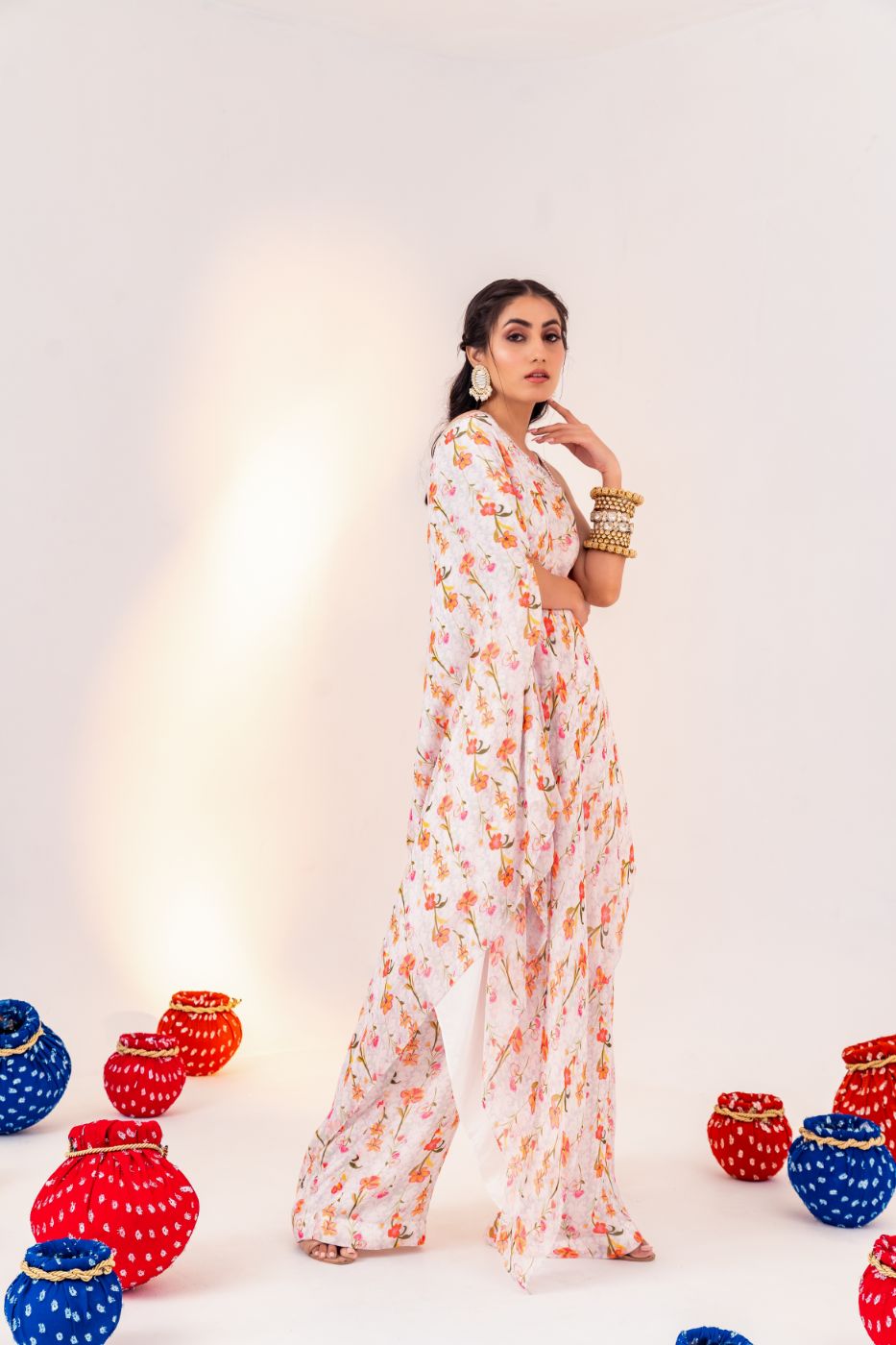 PRINTED 1-SHOULDER ASYMMETRICAL TUNIC AND STRAIGHT PANT