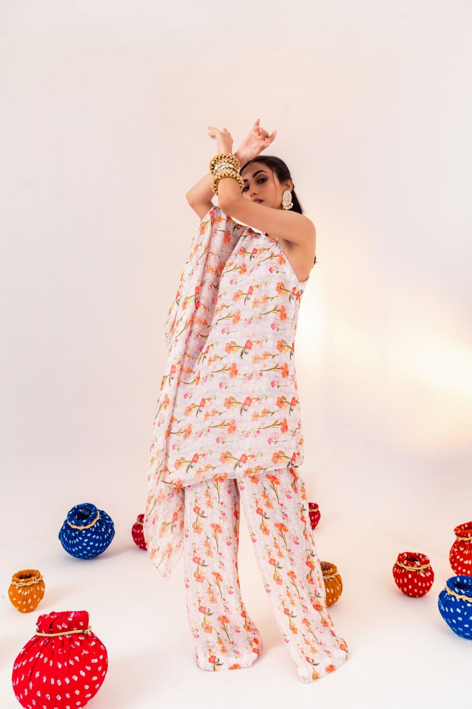 PRINTED 1-SHOULDER ASYMMETRICAL TUNIC AND STRAIGHT PANT