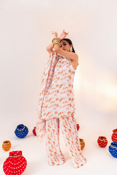PRINTED 1-SHOULDER ASYMMETRICAL TUNIC AND STRAIGHT PANT