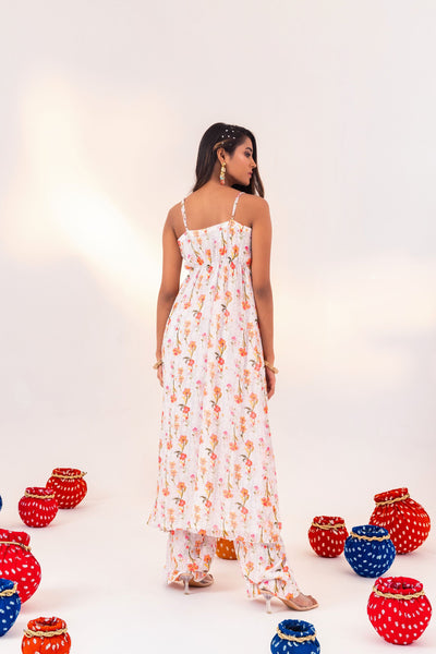 PRINTED CENTRE TIE-UP TUNIC AND STRAIGHT PANT SET