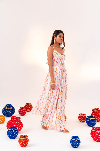 PRINTED CENTRE TIE-UP TUNIC AND STRAIGHT PANT SET