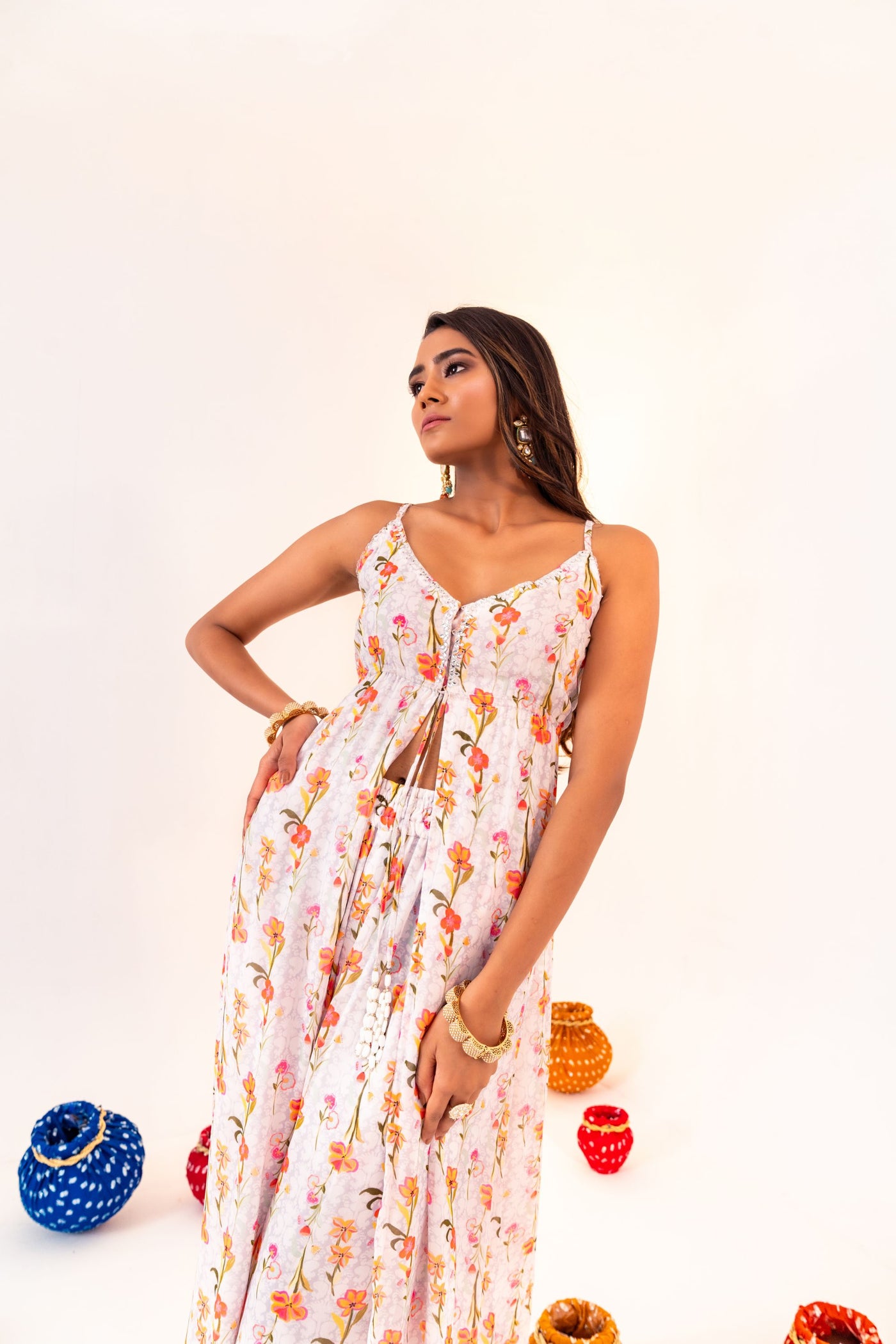 PRINTED CENTRE TIE-UP TUNIC AND STRAIGHT PANT SET