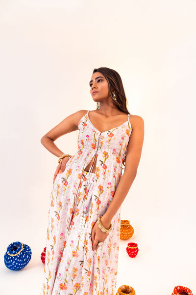 PRINTED CENTRE TIE-UP TUNIC AND STRAIGHT PANT SET