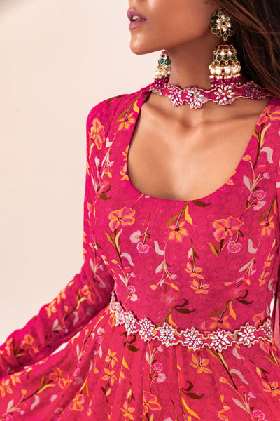 PRINTED SCOOP NECK ANARKALI SET WITH DETACHABLE BELT
