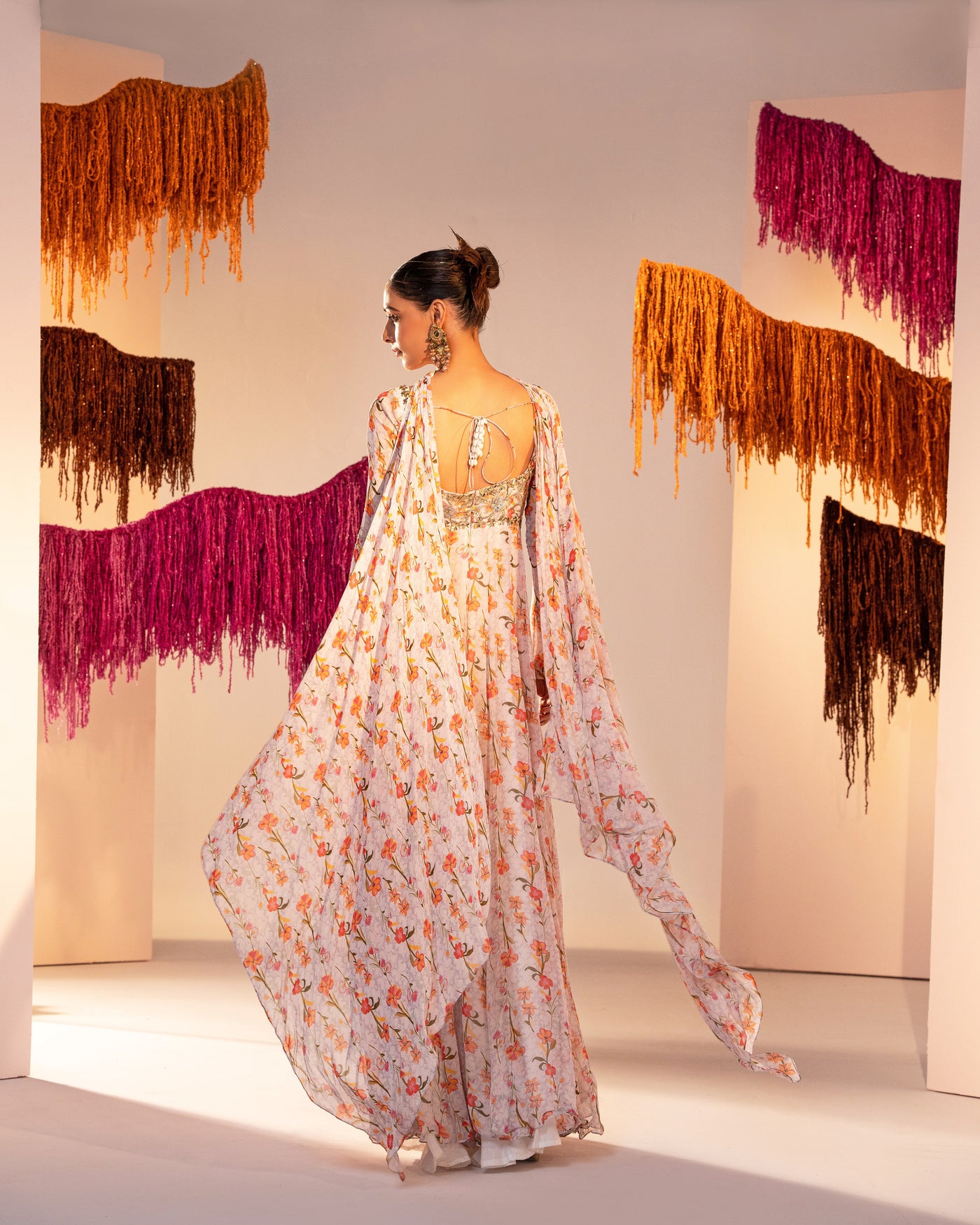 Full Sleeve Printed Corset Anarkali With Choker Dupatta