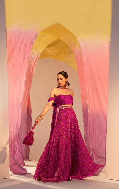 Cowl Blouse And Printed Palazzo With Choker Dupatta
