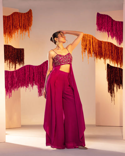 Embroidered Side Panel Blouse And High Waist Flared Pants