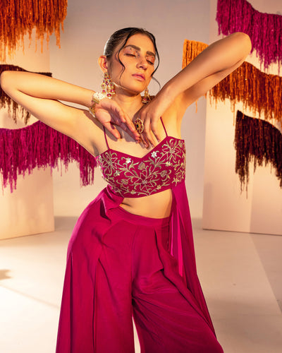 Embroidered Side Panel Blouse And High Waist Flared Pants