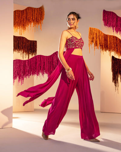 Embroidered Side Panel Blouse And High Waist Flared Pants
