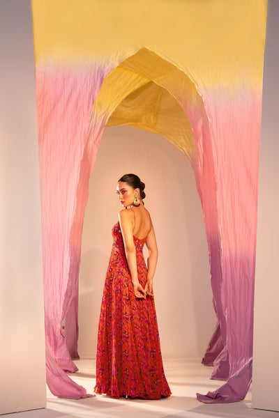Printed Sweetheart Anarkali With High Slit And Embroidered Dupatta Set