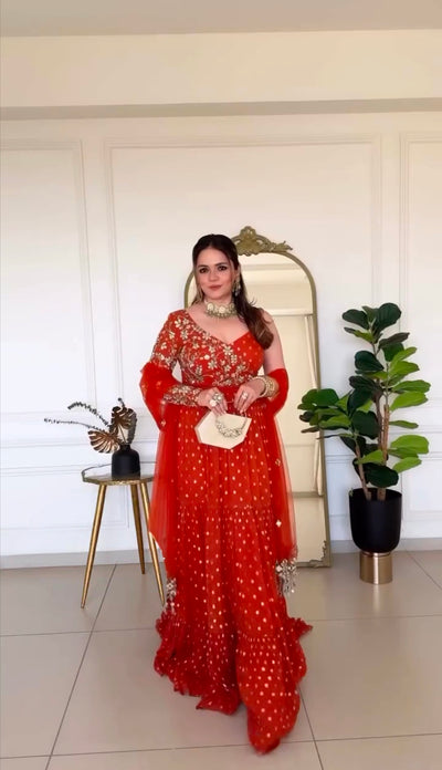 Heena Somani in 1-sleeve mirror work Anarkali